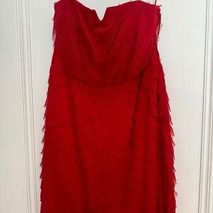 Adam Lippes Silk Strapless Mini Dress Red Pleated Tiered (Size 4)